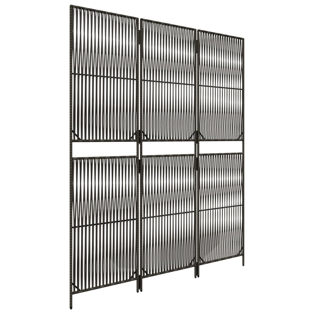 Room Divider 3 Panels Grey Poly Rattan